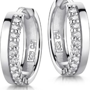 MATERIA by Matthias Wagner SO-433 Women's Earrings 925 Silver Hoop Earrings Rhodium-Plated Zirconia 14 mm