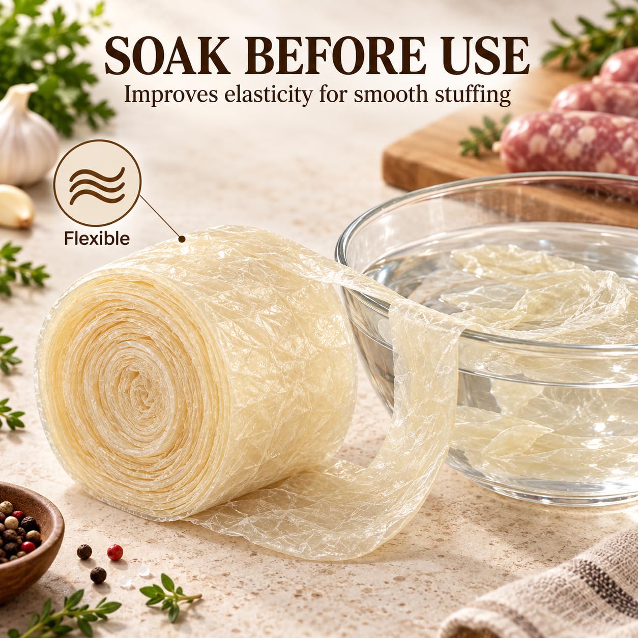 Nikou Sausage Casing, 2-Layer 8 m Edible Drying Sausage Casing, Non-Toxic, Edible Raw Sausage Casing, for Aromatic Homemade Sausages, Ham – Bild 6