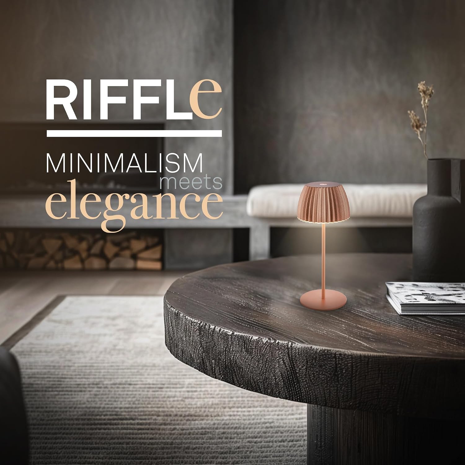 BRILONER Riffle Mini LED Table Lamp, Wireless, IP44, with Light Edge, Touch Dimmer, Replaceable Battery, Bedside Lamp, Battery-Operated, German Design Award Winner 2025, 8.5 x 20 cm, Copper-Coloured – Bild 2
