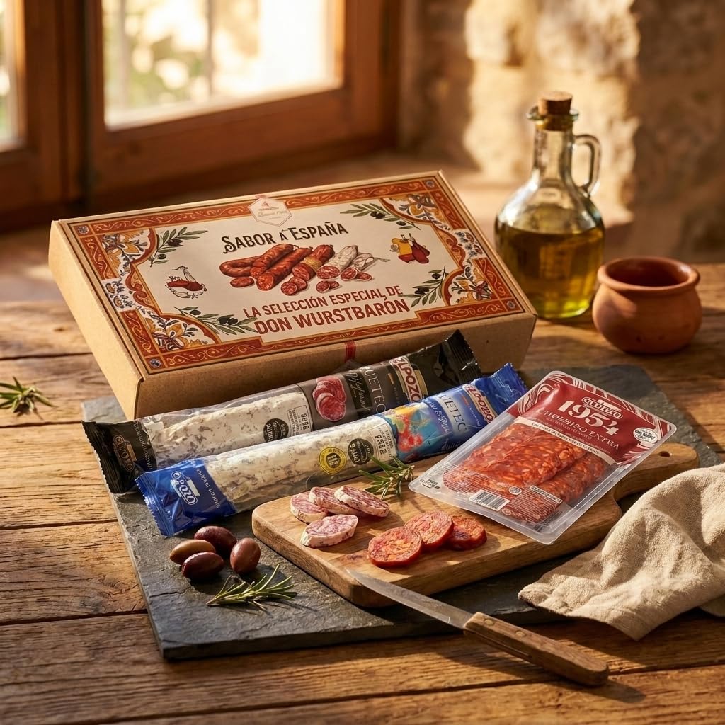 Wurstbaron Spanish Sausage Gift Set La Bodega | Fuet Original + Fuet Truffle + Chorizo | Gourmet Delicatessen from Spain | Gift Box for Meat Lovers – Bild 2