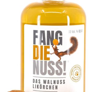 Fang die Nuss! Premium Walnut Liqueur Intensive Strong 30% Vol. Alcohol Tested by Squirrels from the Region Walnut Brandy 0.5 L Enjoy and Do Good