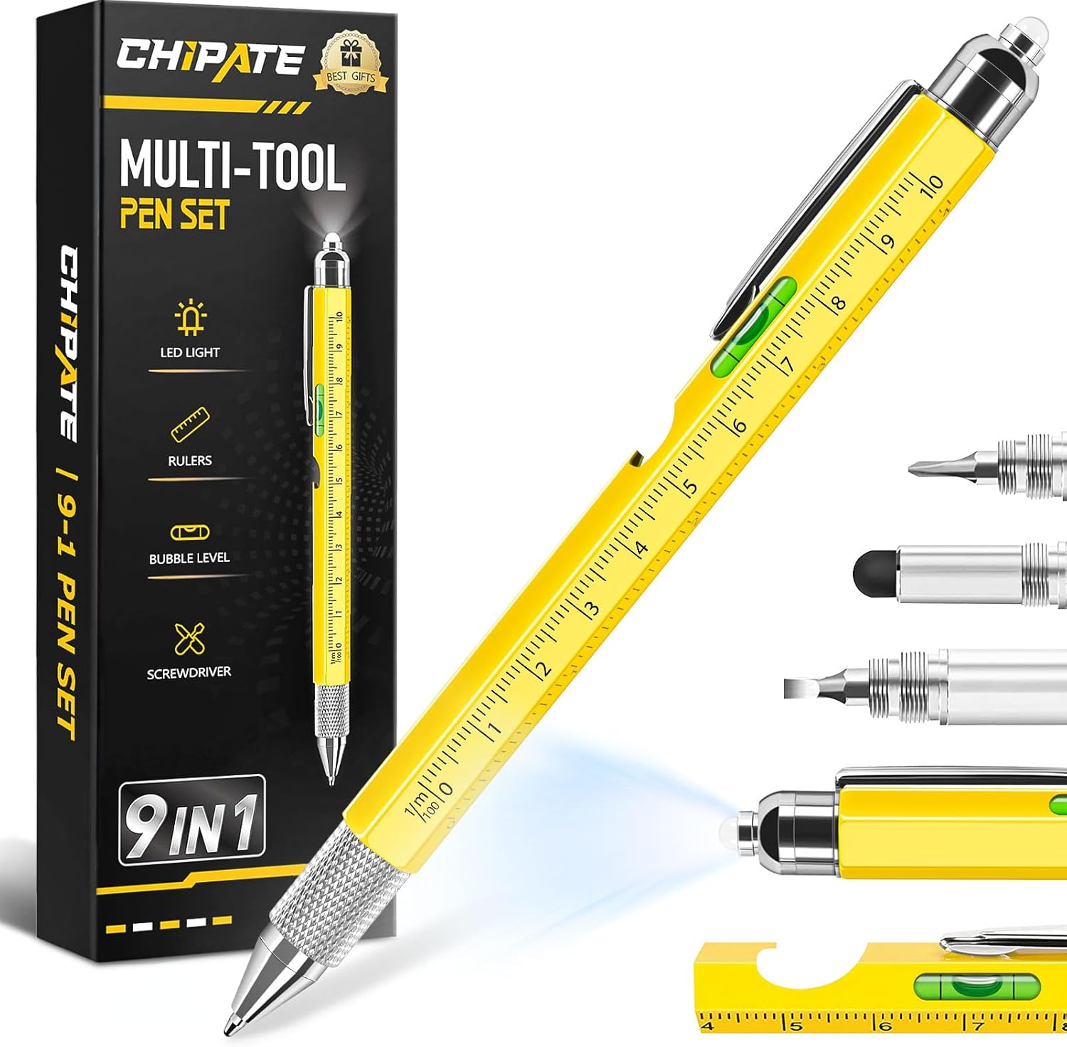 Chipate Gifts for Men, 9-in-1 Multifunctional Ballpoint Pen, Advent Calendar Filling, Men's Gifts, Birthday Gift, Christmas Gifts, Father's Day Gift, Gadgets for Men