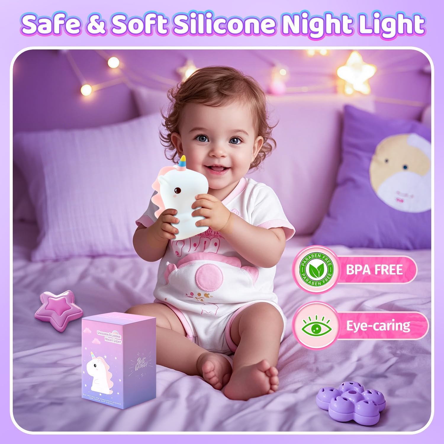 Children's Night Light, 16 Colours, 5 Brightness, Unicorn Night Light, Baby – Bild 4