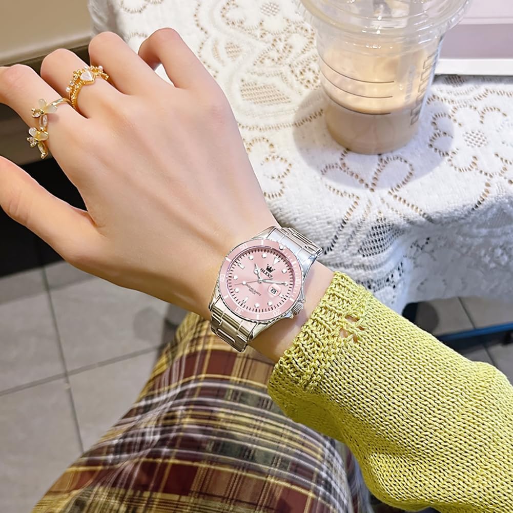 OLEVS Women's Watch Analogue Quartz Waterproof Classic Women's Watch Silver Stainless Steel Strap with Date Diamond Slim Design Suitable for Narrow Wrists – Bild 7