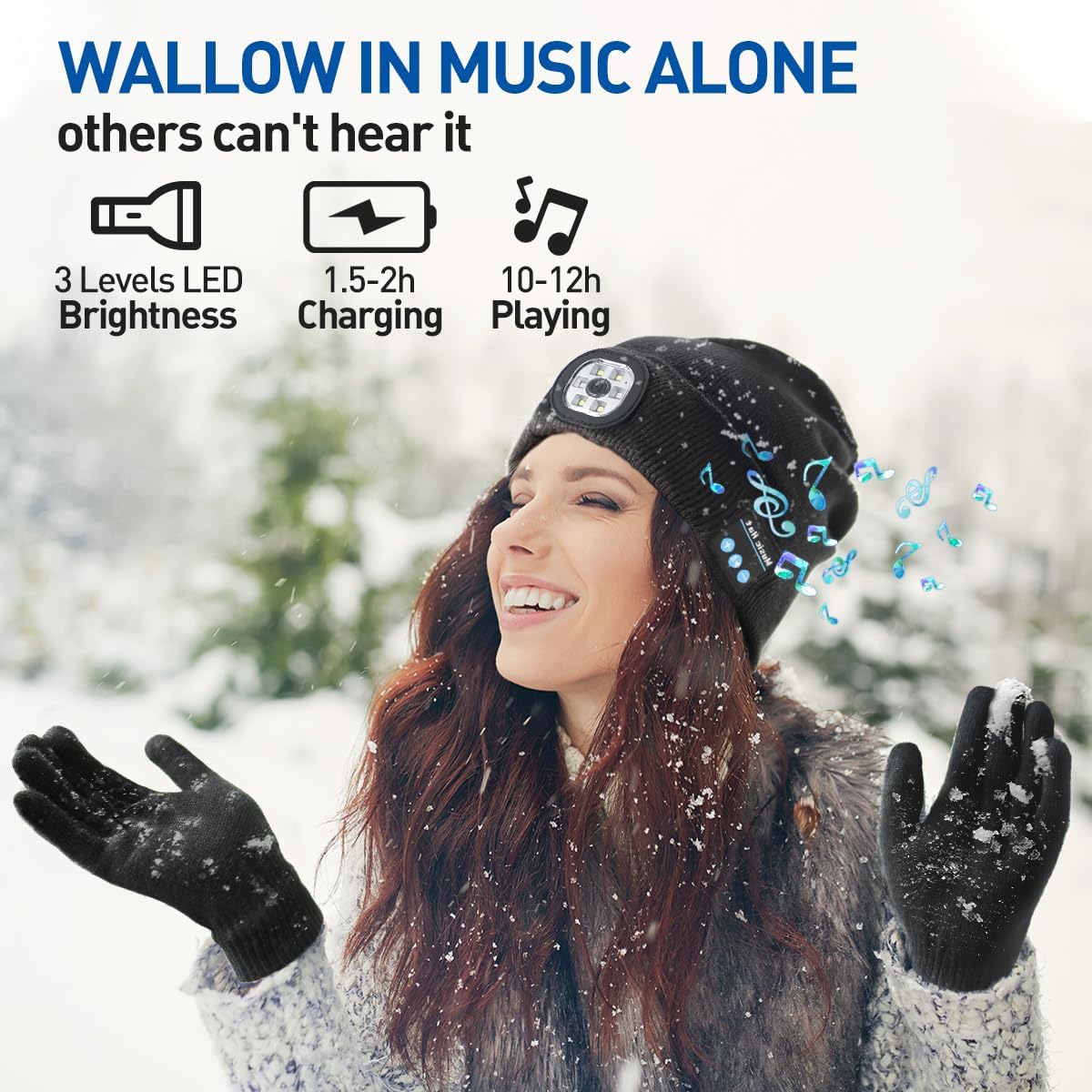 Lenski Gifts for Men Women Bluetooth Beanie Hat with LED Light – Bild 4