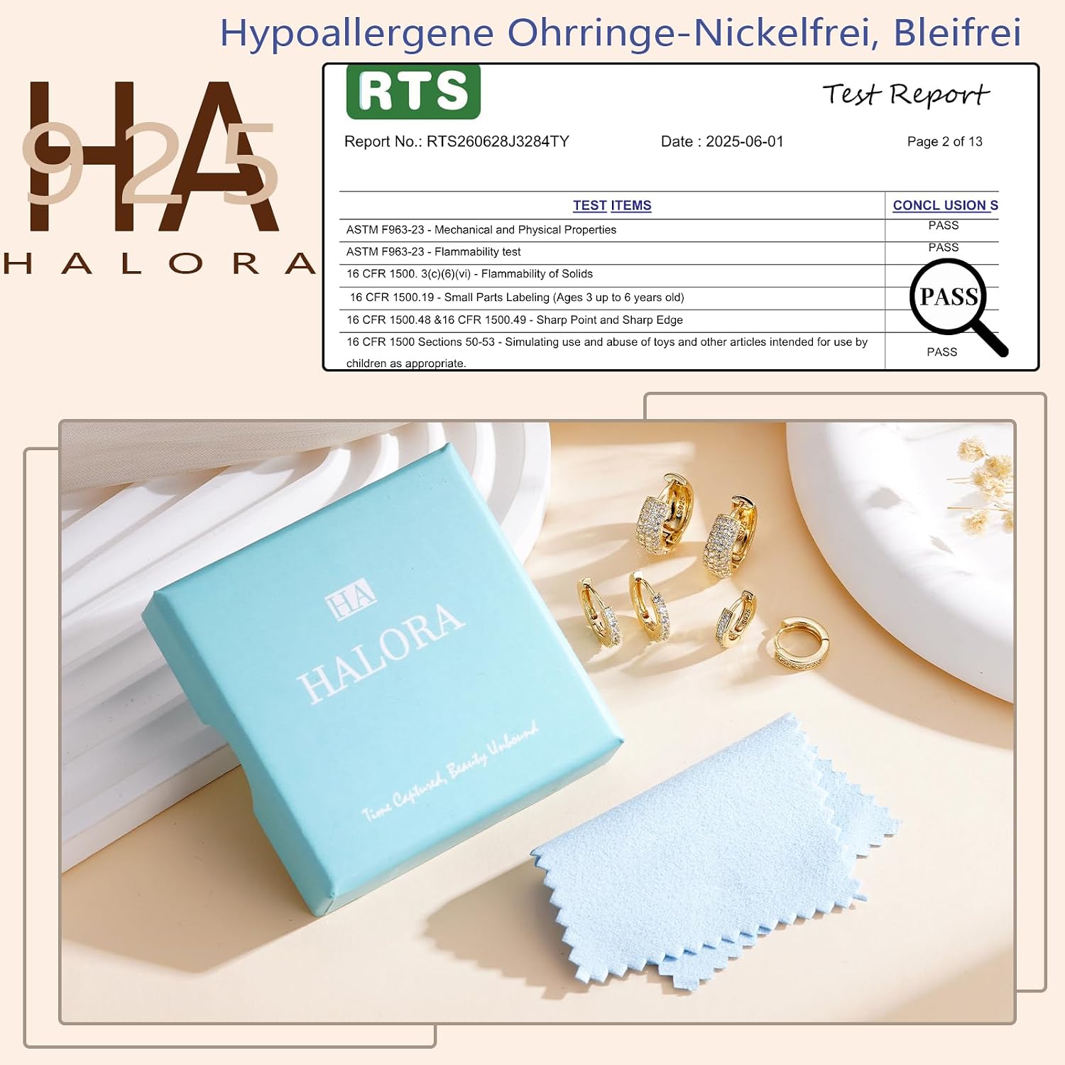 3 Paare Creolen Silber Set 14K Vergoldete Ohrringe für Damen – Bild 3