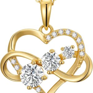 375/9K Echtgold Herz Kette für Damen, Gelbgold 0,55-1,2 cttw Moissanit Unendlichkeit Herz Anhänger Halskette,Schmuckgeschenk Jahrestag Geburtstag für Ehefrau Mutter,40+5cm
