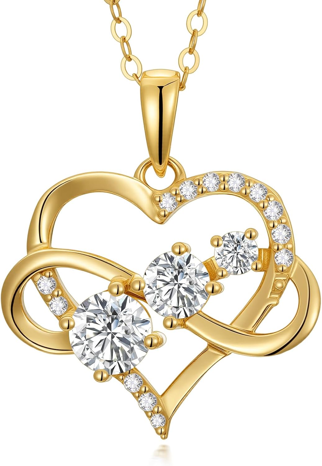 375/9K Echtgold Herz Kette für Damen, Gelbgold 0,55-1,2 cttw Moissanit Unendlichkeit Herz Anhänger Halskette,Schmuckgeschenk Jahrestag Geburtstag für Ehefrau Mutter,40+5cm