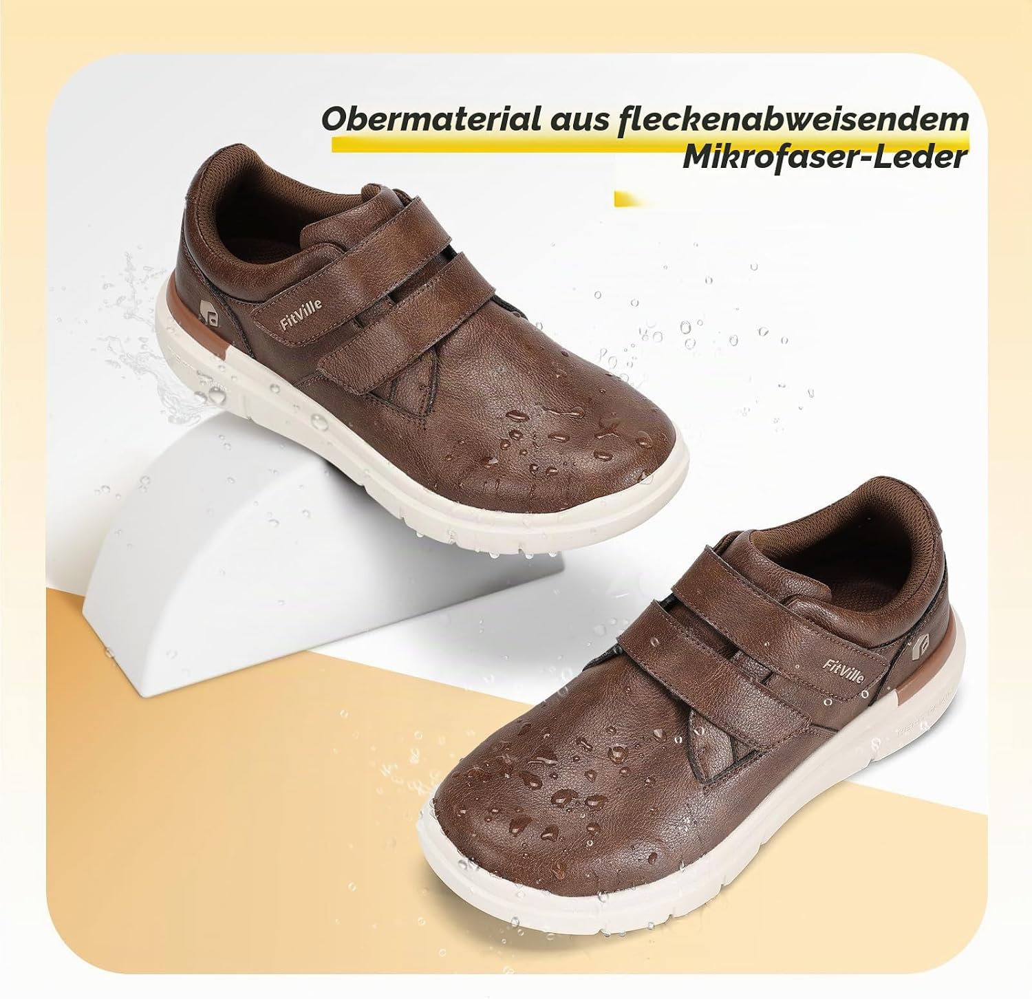 FitVille Shoes Men's Extra Wide Leather Shoes Business Casual Shoes Comfortable Trainers with Fastening Lightweight Casual Walking Shoes Slippers – Bild 6