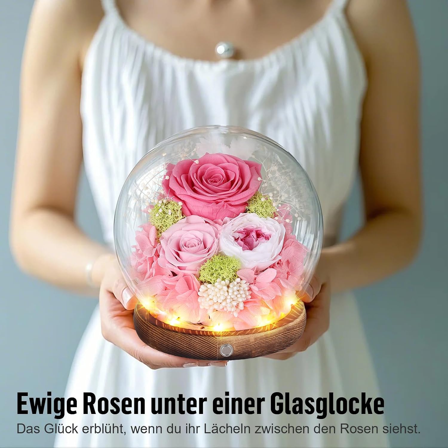 Eternal Rose in Glass Pink with LED Infinity Rose Real Flower for Women – Bild 2