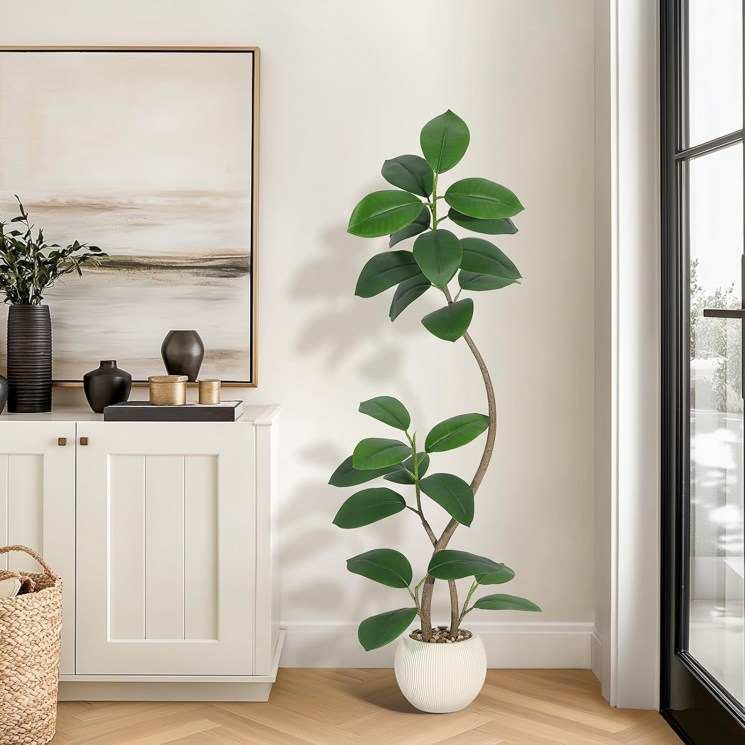 Artificial Rubber Tree 150 cm Ficus Elastica with Resin Pot Beige – Bild 2