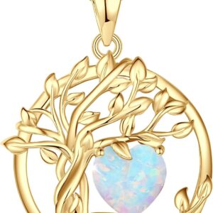 FANCIME Tree of Life Necklace for Women, Yellow Gold Plated Tree of Life Gemstone Pendant Necklace, Jewellery Gifts for Women, Girls, Chain Length: 40 + 5 cm