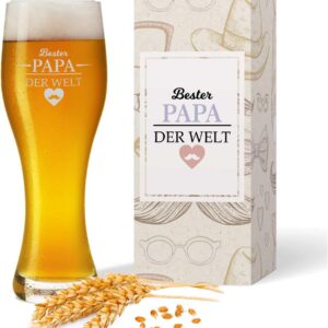 GRAVURZEILE Leonardo Wheat Glass with Engraving - Bester Papa der Welt - Gifts for Dad for Father's Day as Father's Day Gift in Gift Box - Gift for Men for Birthday and Christmas - 500 ml