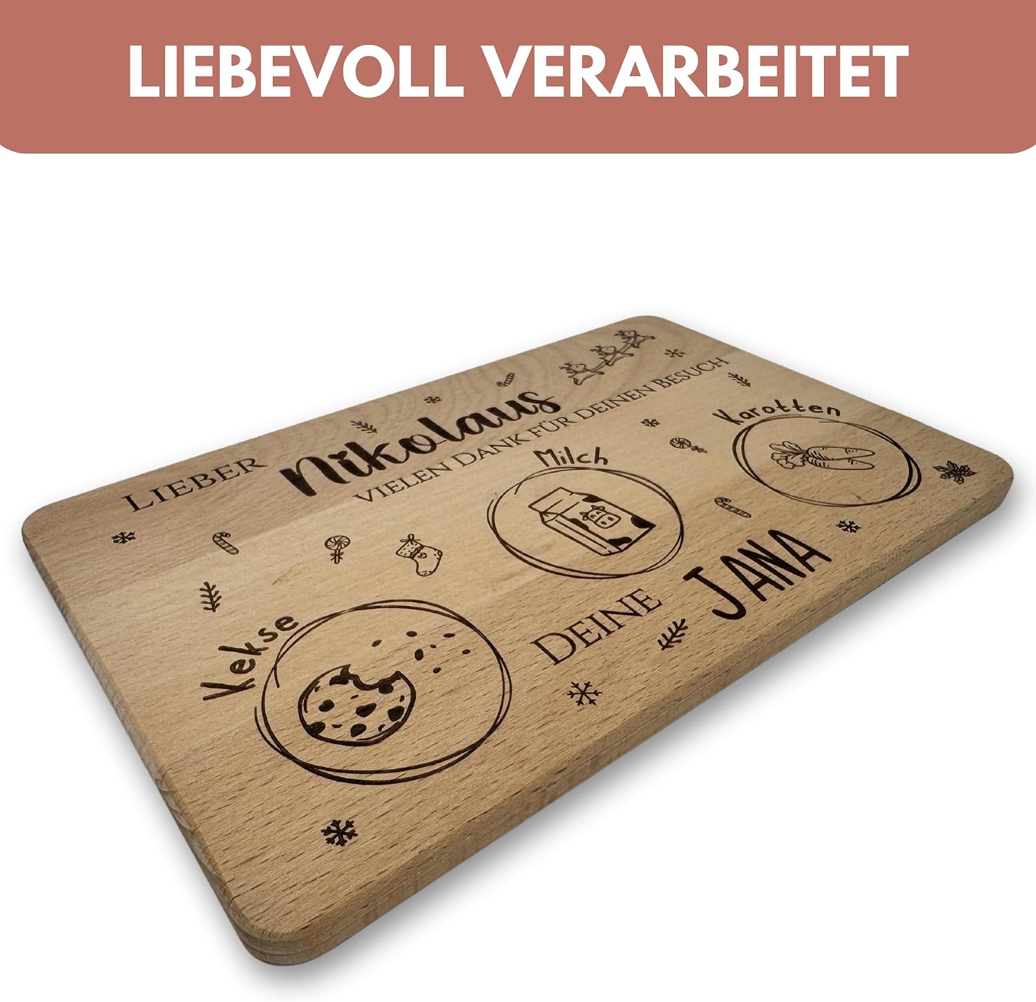 Breakfast Board Christmas with Desired Engraving – Personalised Gifts Children – Board Children – Gift Idea Christmas – Wooden Board (Snowman) – Bild 8