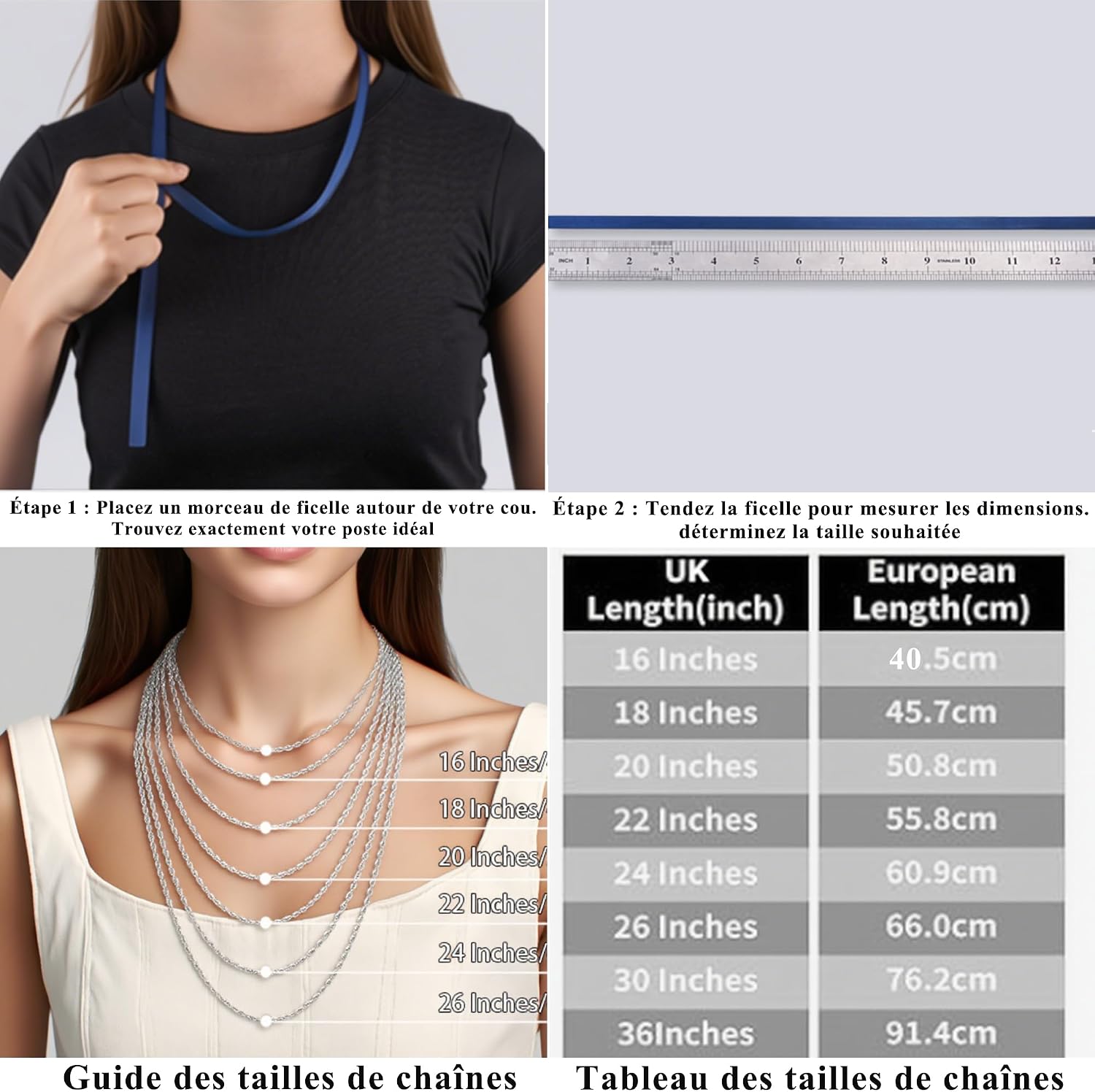 Esrael 925 Sterling Silver Solid 1.5 mm 2 mm Cord Chain Necklace for Women, Robust Non-Fading Silver Chain, Women's Jewellery, Gifts for Women, 14/16/18/20/22/24 Inches – Bild 4