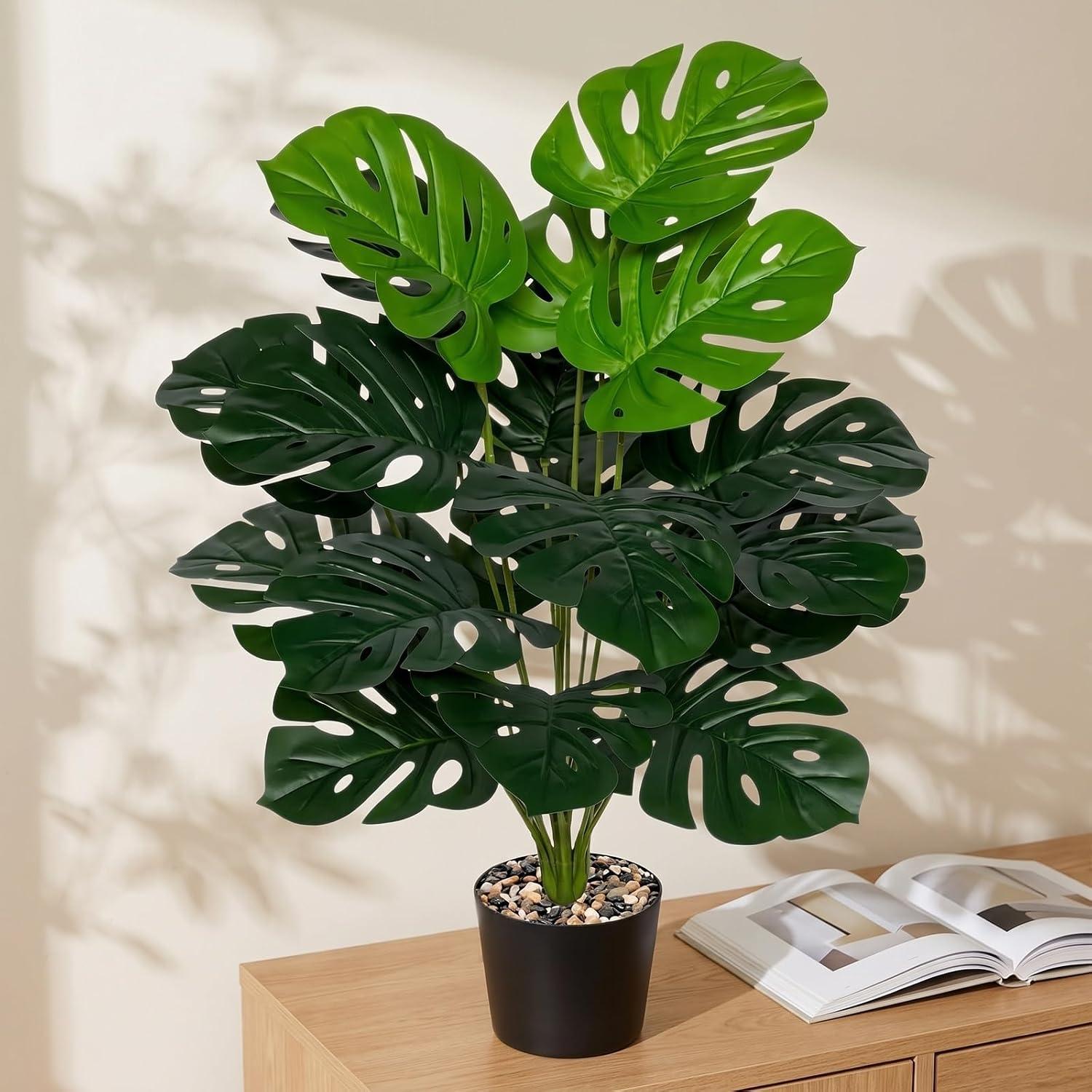 Monstera Plant, 71 cm Artificial Plant, Large, Realistic Plants Artificial with White Pot, Plastic Decoration, 18 Leaves, Living Room, Balcony, Pack of 1 – Bild 2