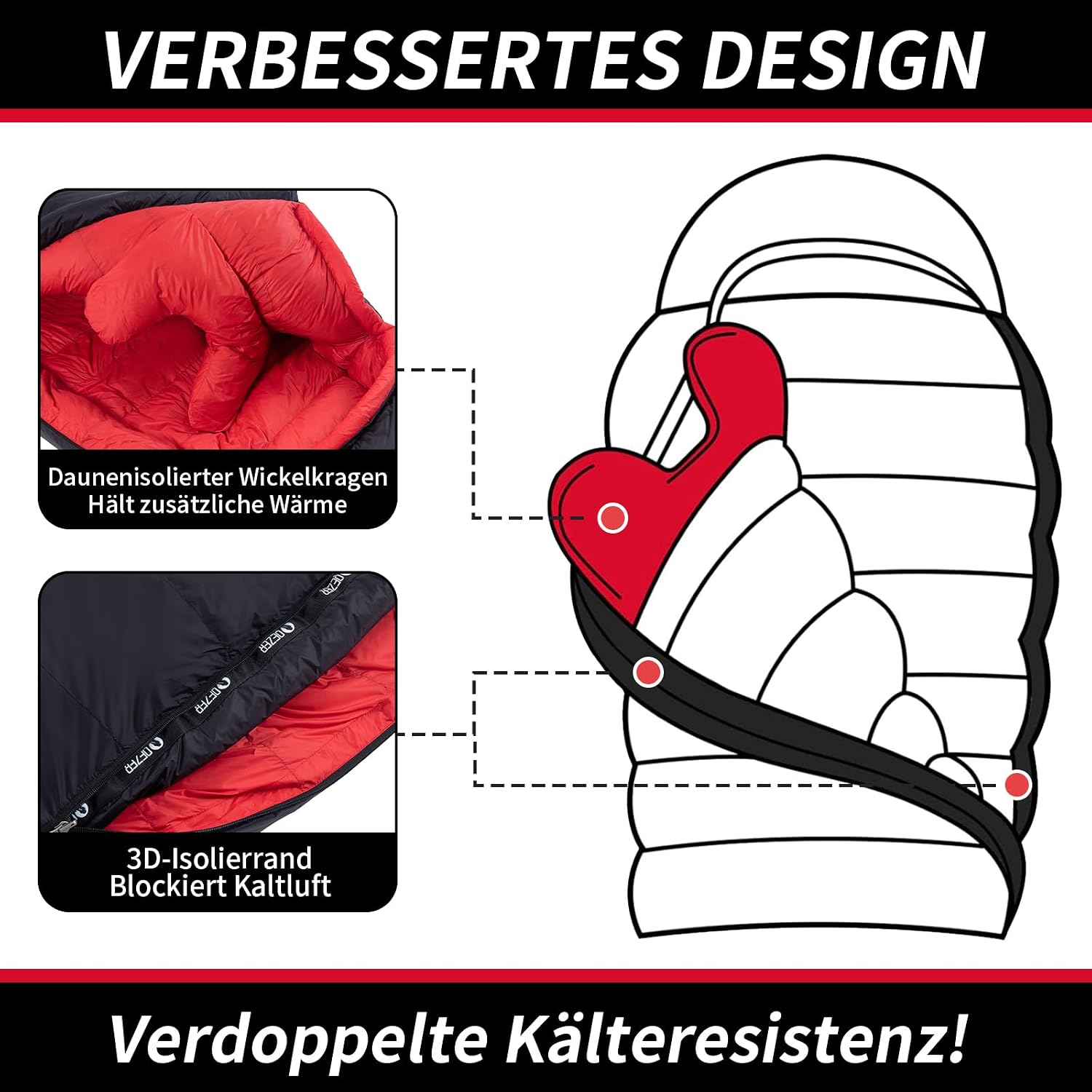 Down Sleeping Bag, Warm Lightweight Winter Sleeping Bag 0 °C to -23 °C for Adults and Children, 4 Seasons, Camping, Outdoor and Indoor – Bild 4