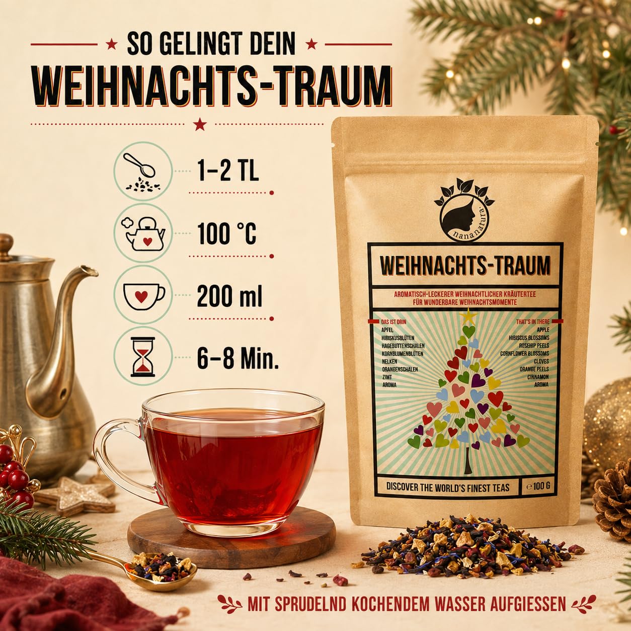 NanaNatura's Christmas Dream Tea 100 g | Christmas Tea with Cinnamon – Bild 7
