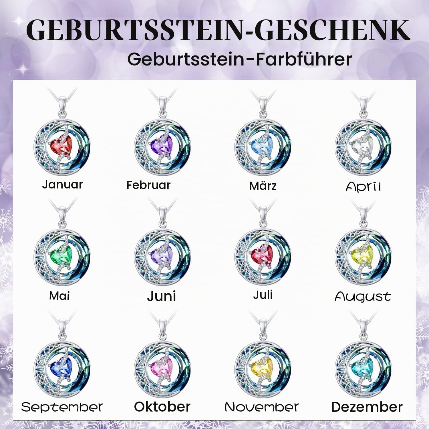 TOUPOP Kette Damen Herz Geburtsstein Sterling Silber Schmuck Geschenk – Bild 6