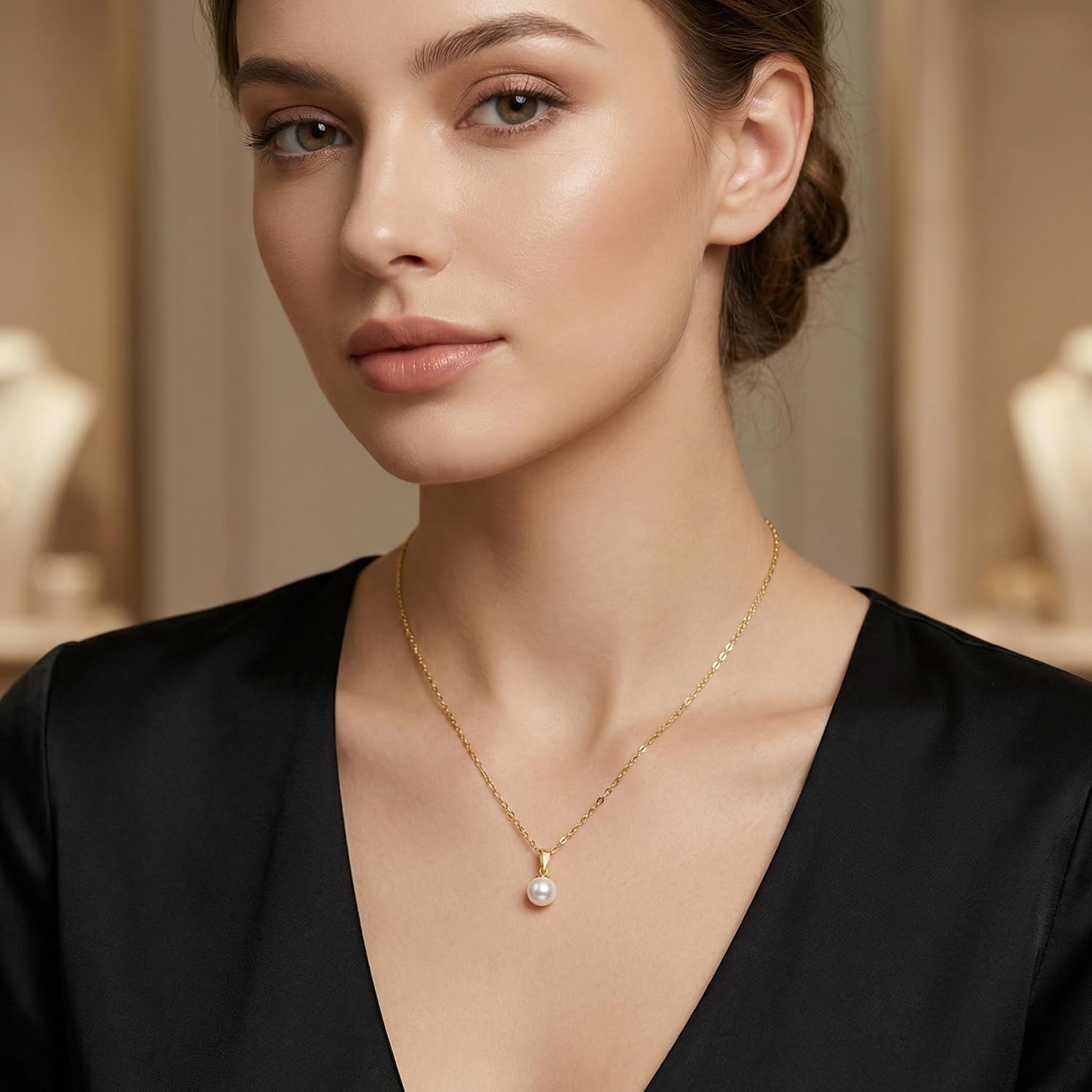 9k Real Gold Pearl Necklace for Women with 18k Gold Pendant, 9 ct/375 Golden Pearl Pendant Chain Jewellery Gifts for Birthday Christmas 40 + 5 cm – Bild 5