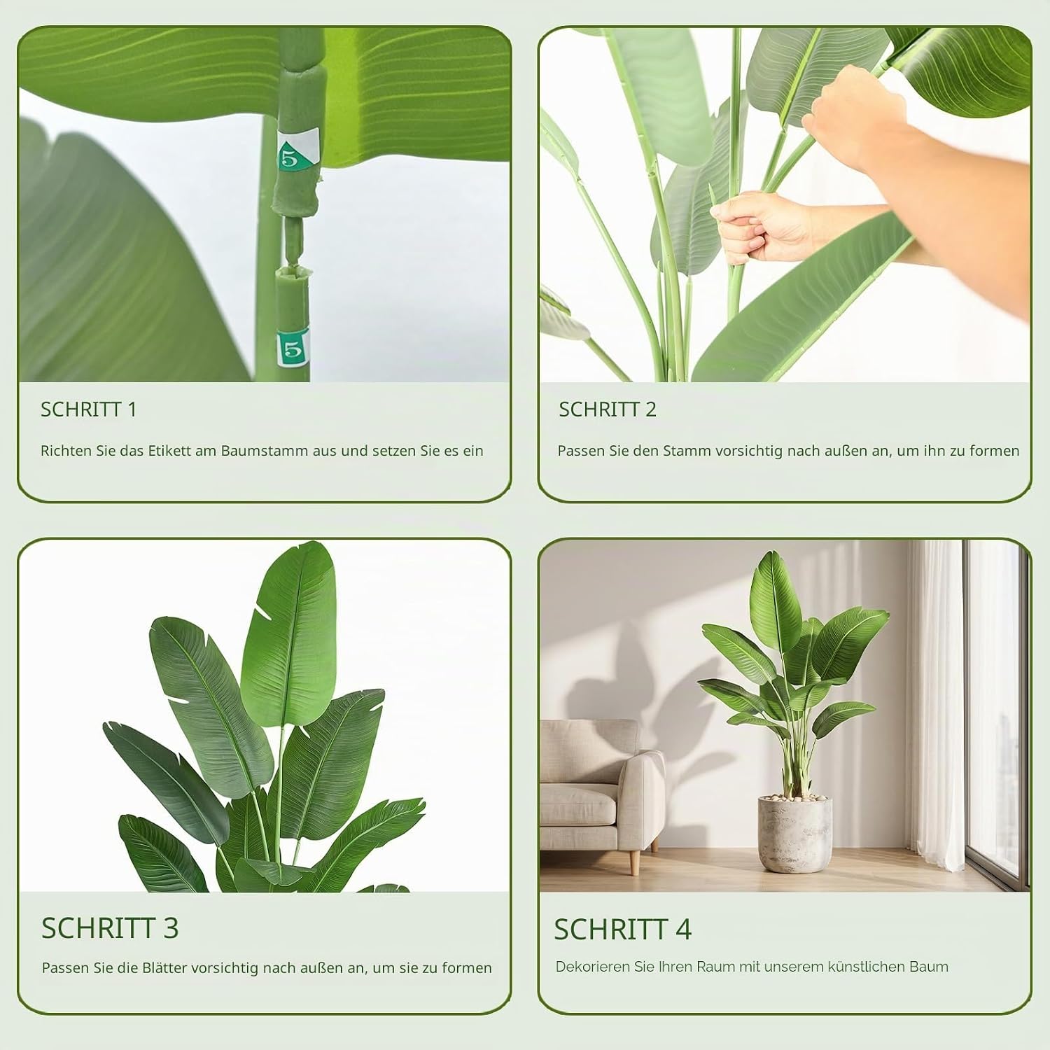 Artificial Bird of Paradise Plant, Faux Banana Leaf Tree for Home Decor, Artificial Plants, Large Indoor Floor Plant with 9 Stems (1, Black Planter, 120 cm) – Bild 5