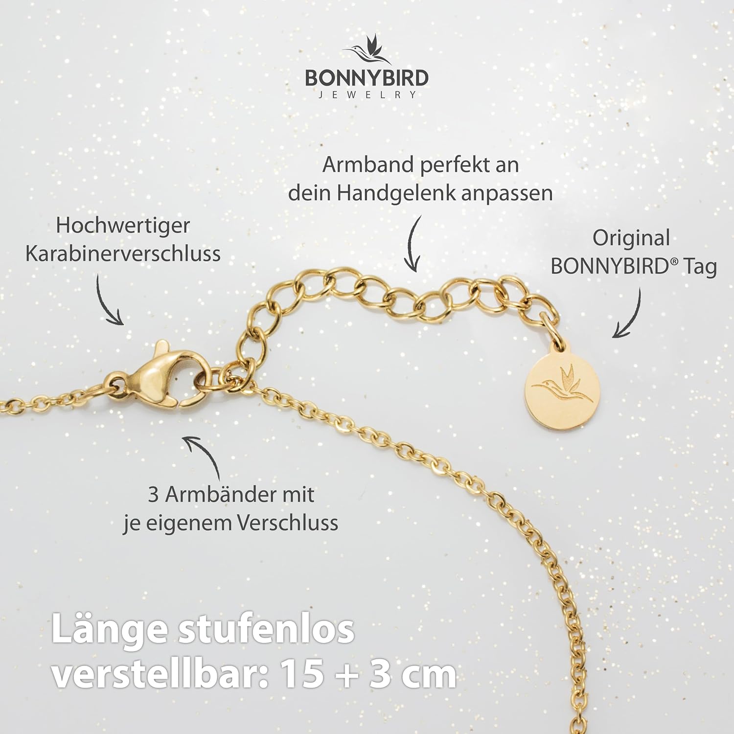 BONNYBIRD® BonnyMilano Premium Stainless Steel Bracelet Set for Women in Silver, Gold & Rose Gold, 100% Waterproof and Skin-friendly – Bild 5