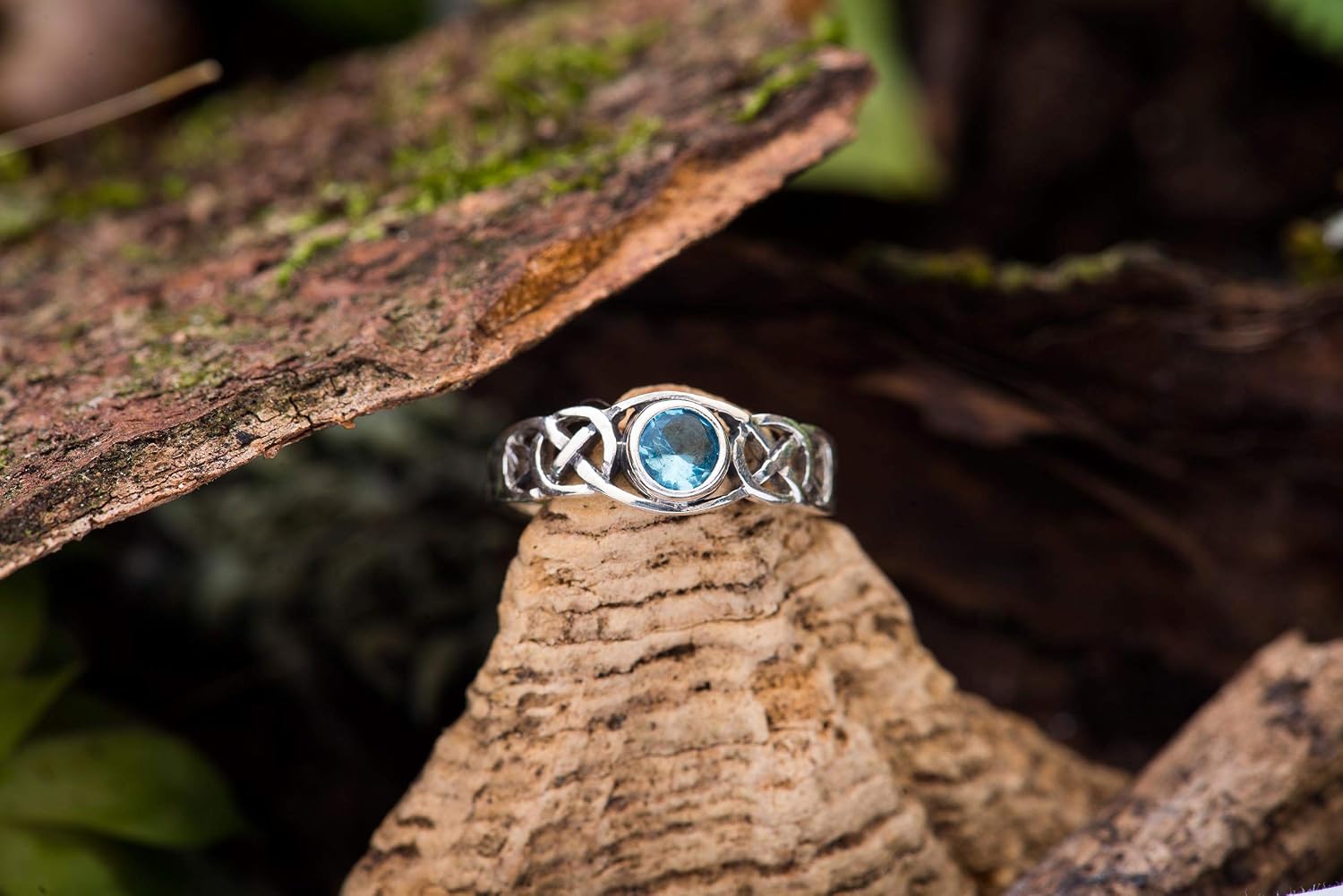 WINDALF TÂMIA Celtic Ring 6mm Blue Topaz Engagement Ring with Cubic Zirconia 925 Sterling Silver – Bild 6