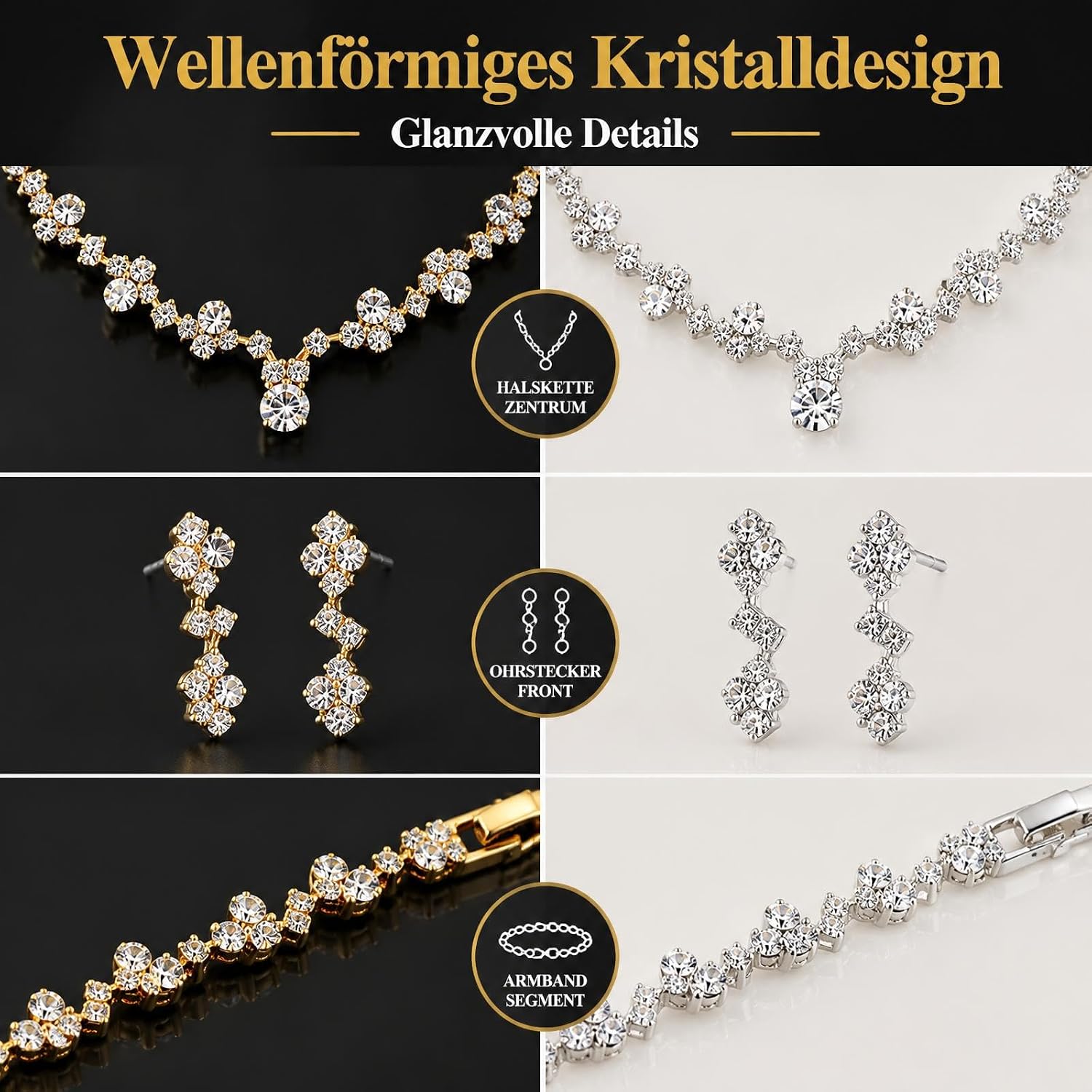 Women's Jewellery Set, Necklace, Bracelet, Earrings, Gold & Silver – Bild 3