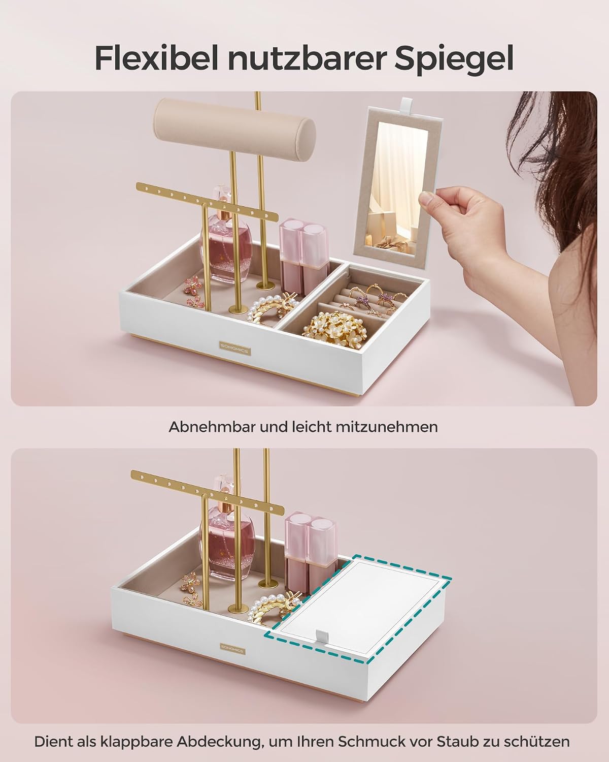 Songmics Jewellery Organiser with 3 Levels, Velvet Jewellery Stand – Bild 4