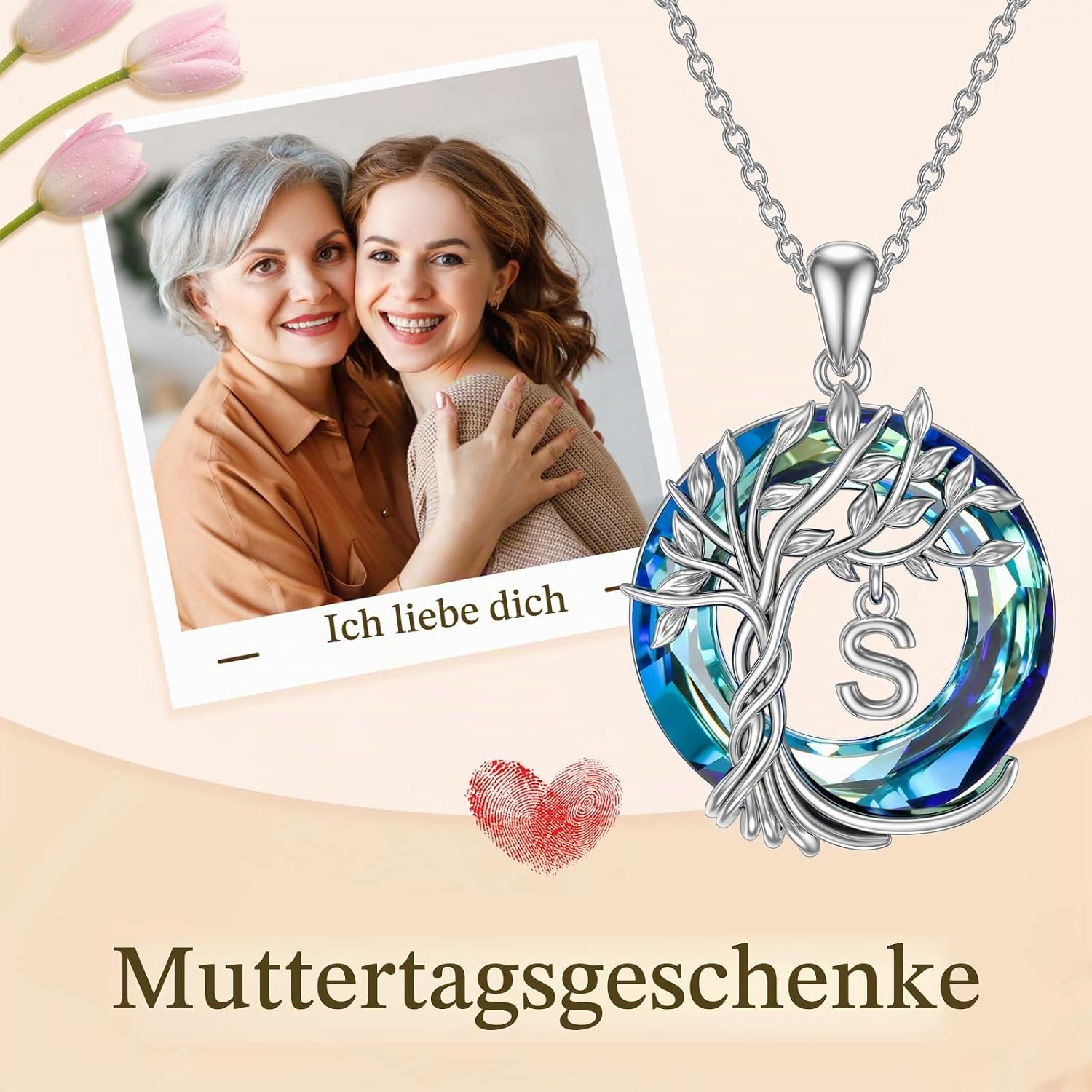 TOUPOP Tree of Life Chain Sterling Silver Tree of Life Initial Letter Pendant Necklace with Blue Crystal Jewellery Gifts for Mothers Birthday Gifts for Women Girls – Bild 8