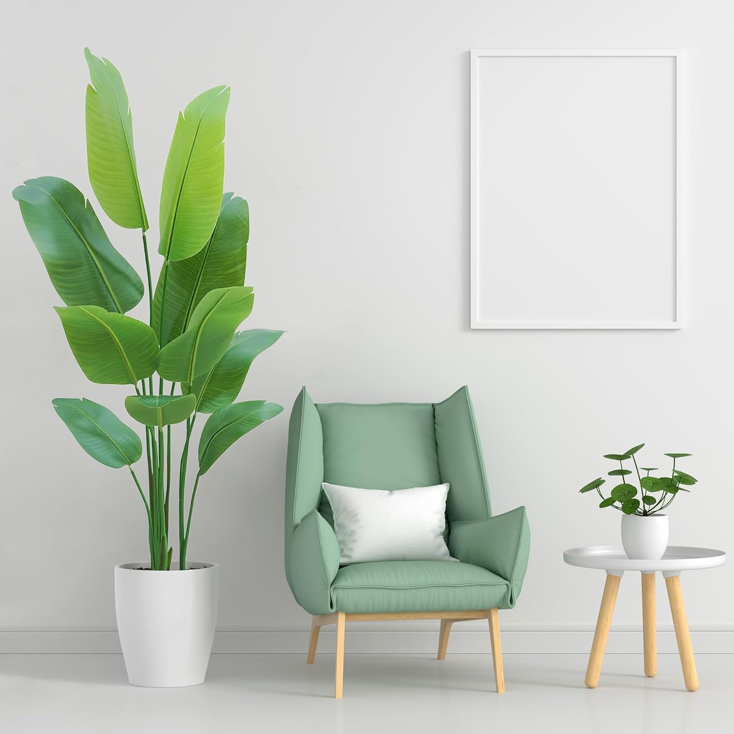 Artificial Plants Indoor Artificial Olive Tree, Palm Tree and Artificial Bird of Paradise, Tall Artificial Plant with White Planter for Home Decoration and Housewarming Gift