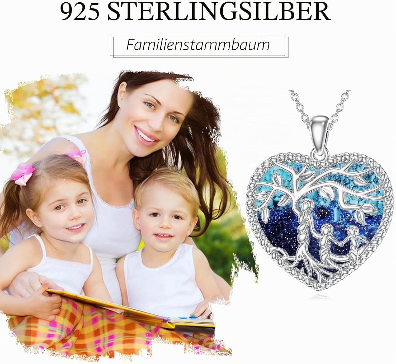 Women's Tree of Life Necklace 925 Sterling Silver Mother Children Daughter Son Tree of Life Family Heart Pendant Jewellery Gifts for Mum Girls – Bild 6