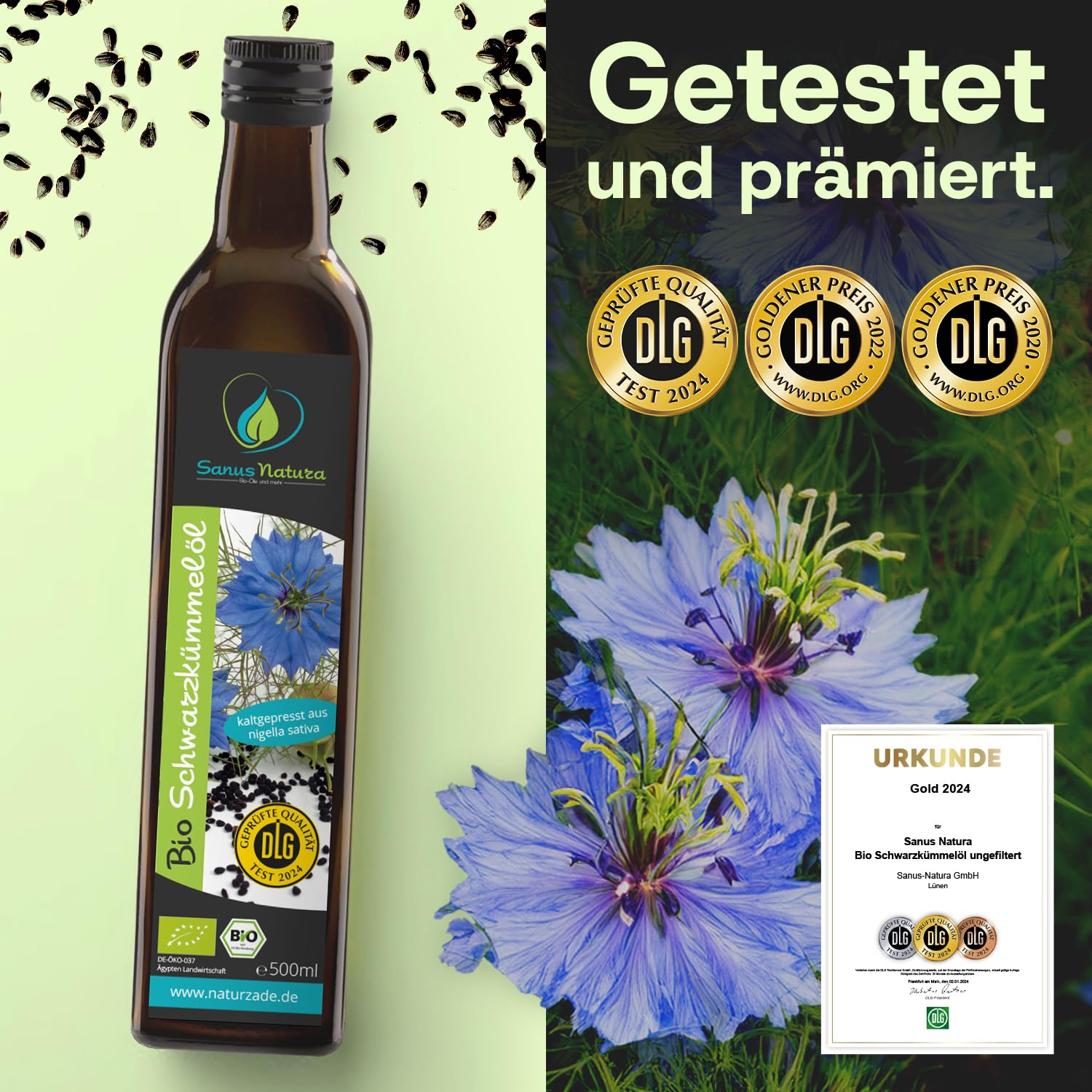 Sanus Natura Organic Black Cumin Oil 500 ml Unfiltered, High Thymoquinone Content, Cold Pressed & Natural No Additives, Direct from the Manufacturer – Bild 3