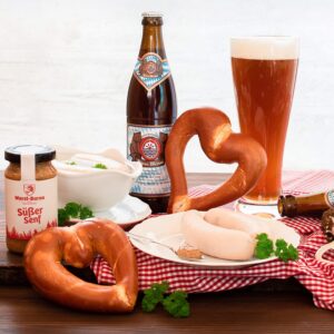 Wurstbaron White Sausage Premium Package, White Sausages, Pretzels and Beer, Including Sweet Mustard, High-Quality from Bavaria, Sausage Package Ideal as a Gift