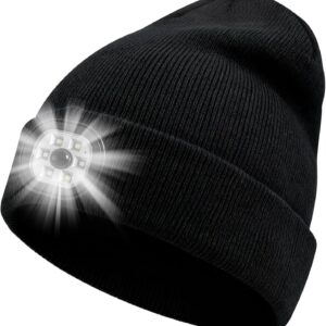 CNMTCCO Hat with Light, LED Beanie with USB Rechargeable LED Lamp, 6 LEDs and 3 Brightness Levels, Warm Winter Hat for Men and Women - Practical Gift