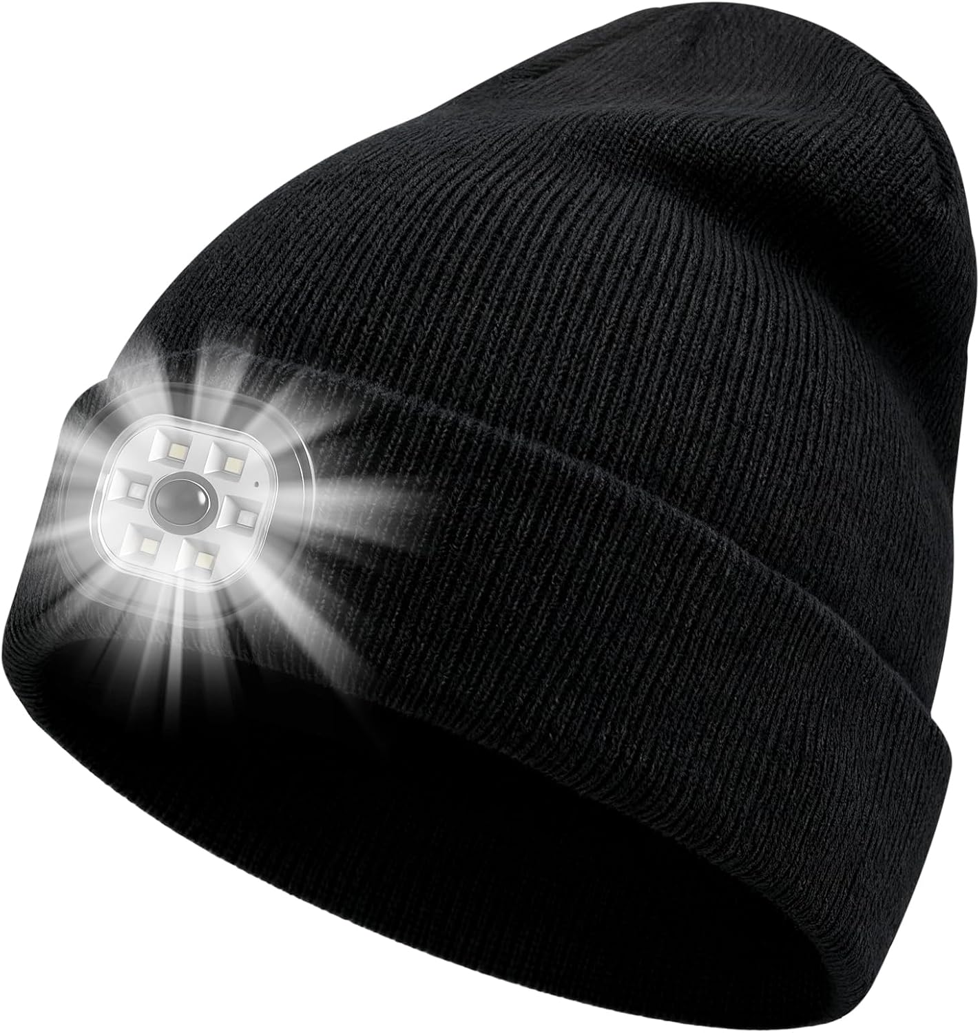 CNMTCCO Hat with Light, LED Beanie with USB Rechargeable LED Lamp, 6 LEDs and 3 Brightness Levels, Warm Winter Hat for Men and Women - Practical Gift