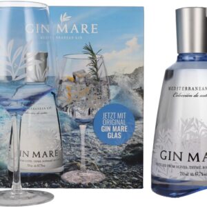 Gin Mare Mediterranean Gin Gift Set 0.7 Litre Bottle and Glass 42.7% Vol.