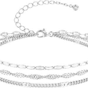FIOROYAL Women's 925 Silver Bracelets, Filigree 3-Row Layering Chain, Silver Bracelet with Cubic Zirconia, Adjustable, Trendy Jewellery for Women and Girls