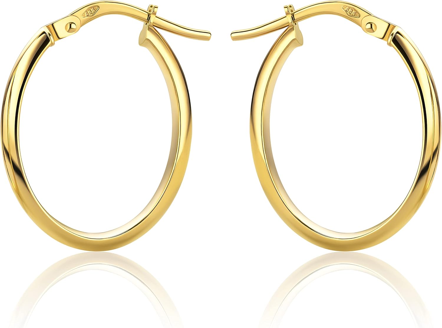 PRINS JEWELS PRIO141 Oval Hoop Earrings 14 Carat 585 Yellow Gold 3 x 20 mm – Bild 2