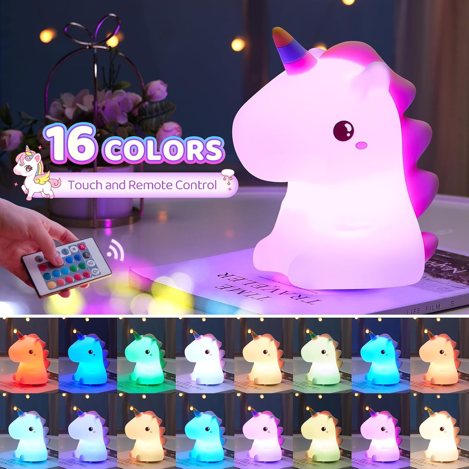 Children's Night Light, 16 Colours, 5 Brightness, Unicorn Night Light, Baby – Bild 3