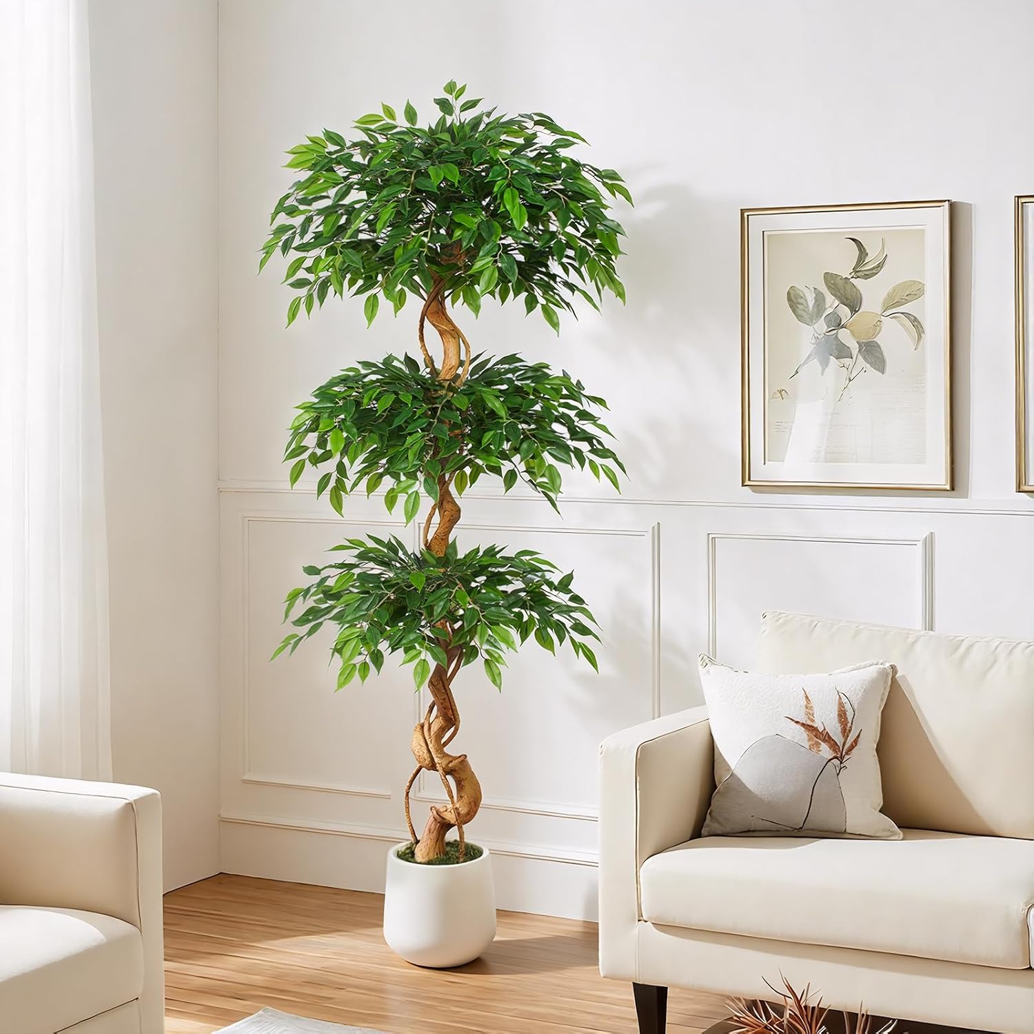 Artificial Plant Ficus Tree 180 cm with White Pot, Artificial Plants Large Like Real with Curved Tree Trunk and 1860 Leaves, Artificial Tree for Indoor Decoration, Living Room, Bedroom – Bild 8