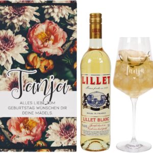 Herz & Heim Lillet Gift Set Personalised Gift Idea for Wife with Vintage Flower Motif, Gift for Women, Gifts Best Friend (Lillet Blanc)