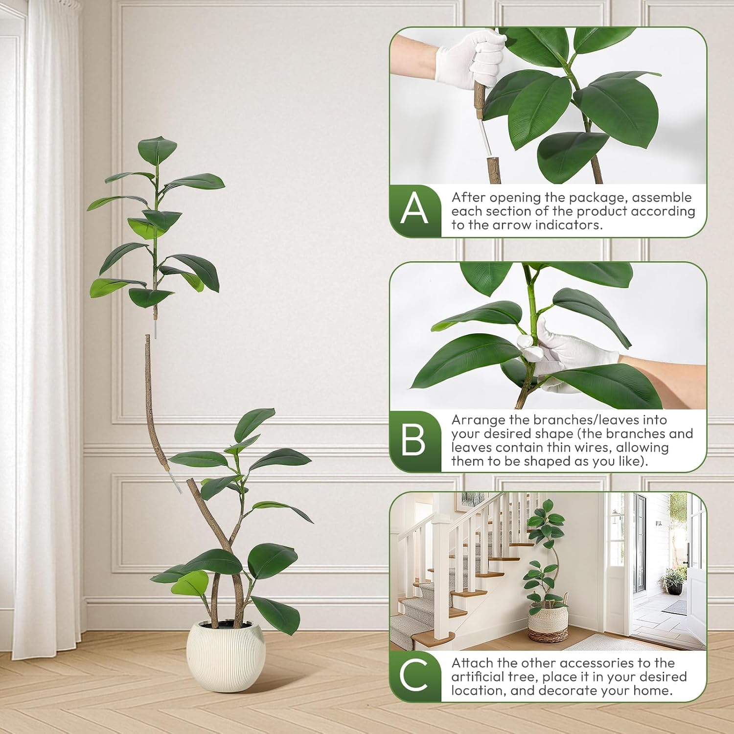 Artificial Rubber Tree 150 cm Ficus Elastica with Resin Pot Beige – Bild 6