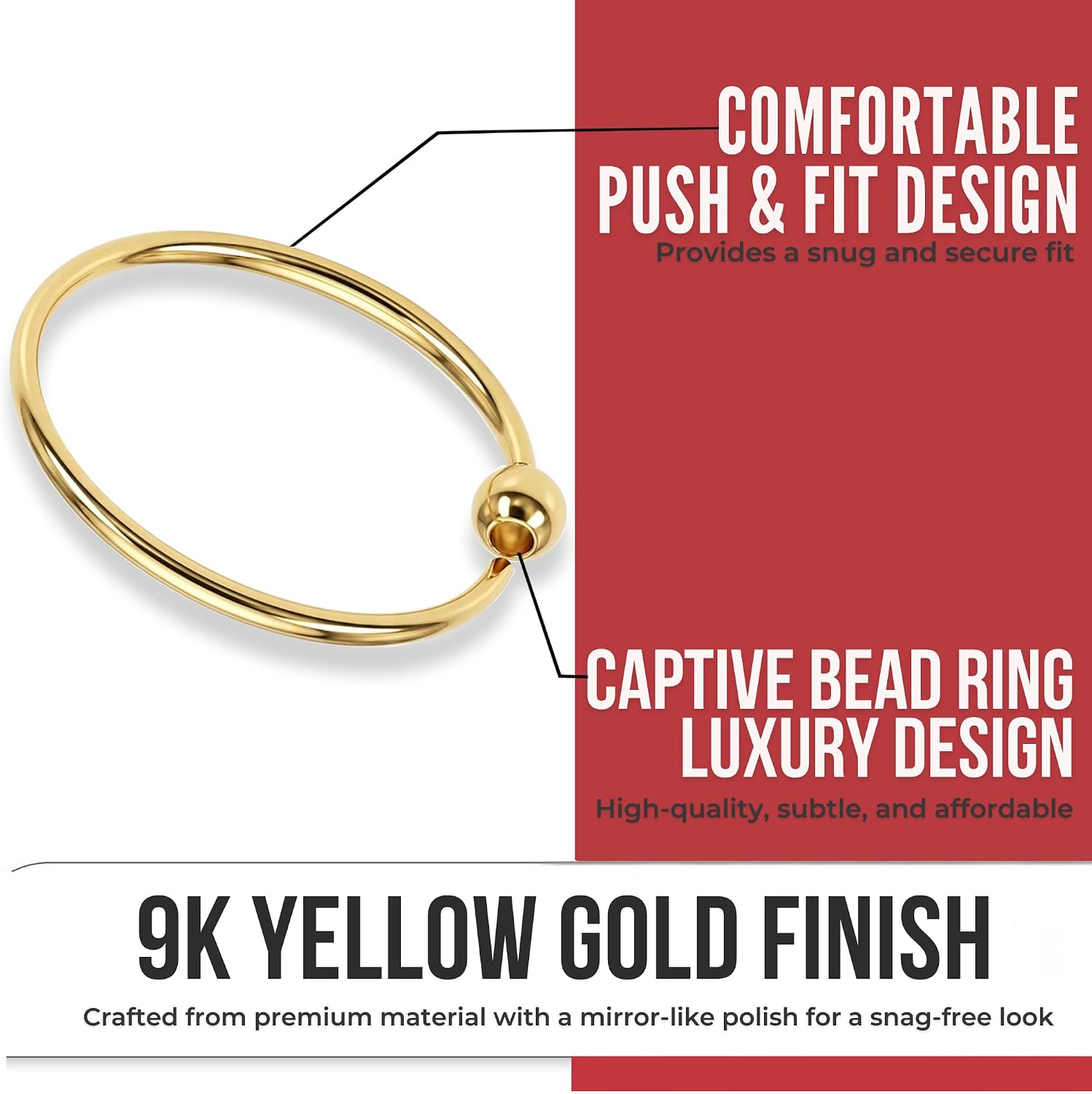 Monster Piercing 9K Gold Nose Ring Nose Piercing 22 Gauge - 8 mm or 10 mm Diameter Open Nose Ring Nose Piercing Women Men – Bild 3