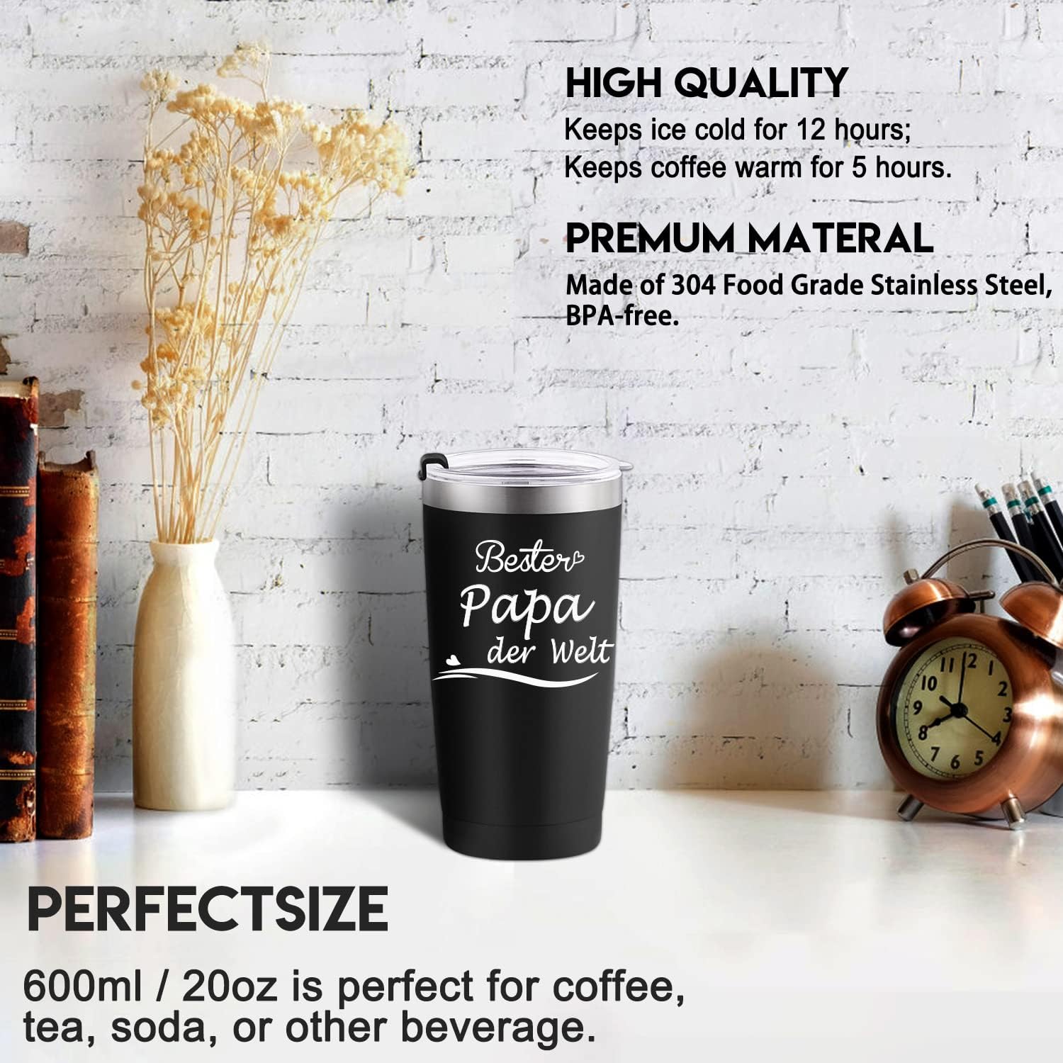 Livole Dad Gift, Best Dad in the World, Father's Day Mug, Gifts for Father's Day, Christmas, 600 ml Stainless Steel Thermal Mug – Bild 4