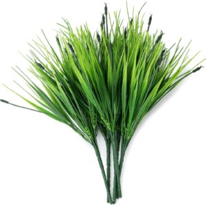 QWORK 6 Bundles Artificial Grass Artificial Plants Decorative Green UV-Resistant for Indoor Outdoor Home Office (30-40 cm)