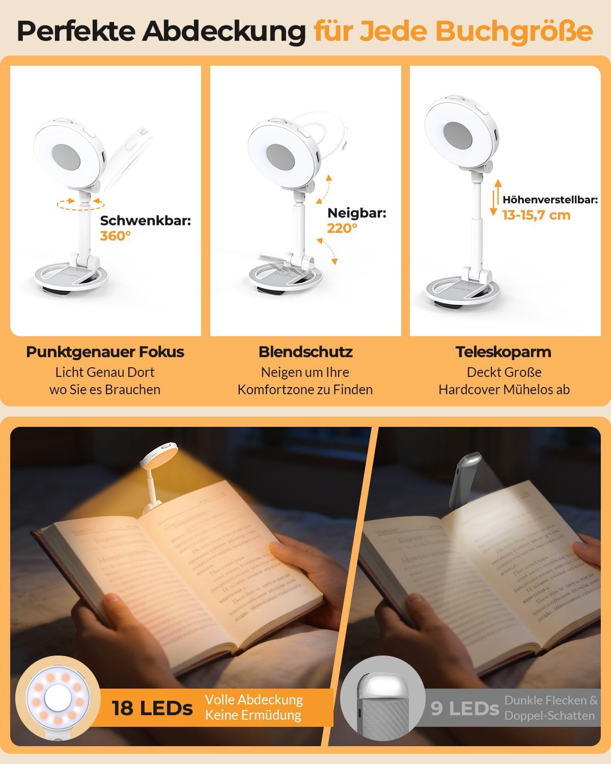 Reading Lamp Book Clamp Bed Book Lamp Rechargeable Reading Light – Bild 4