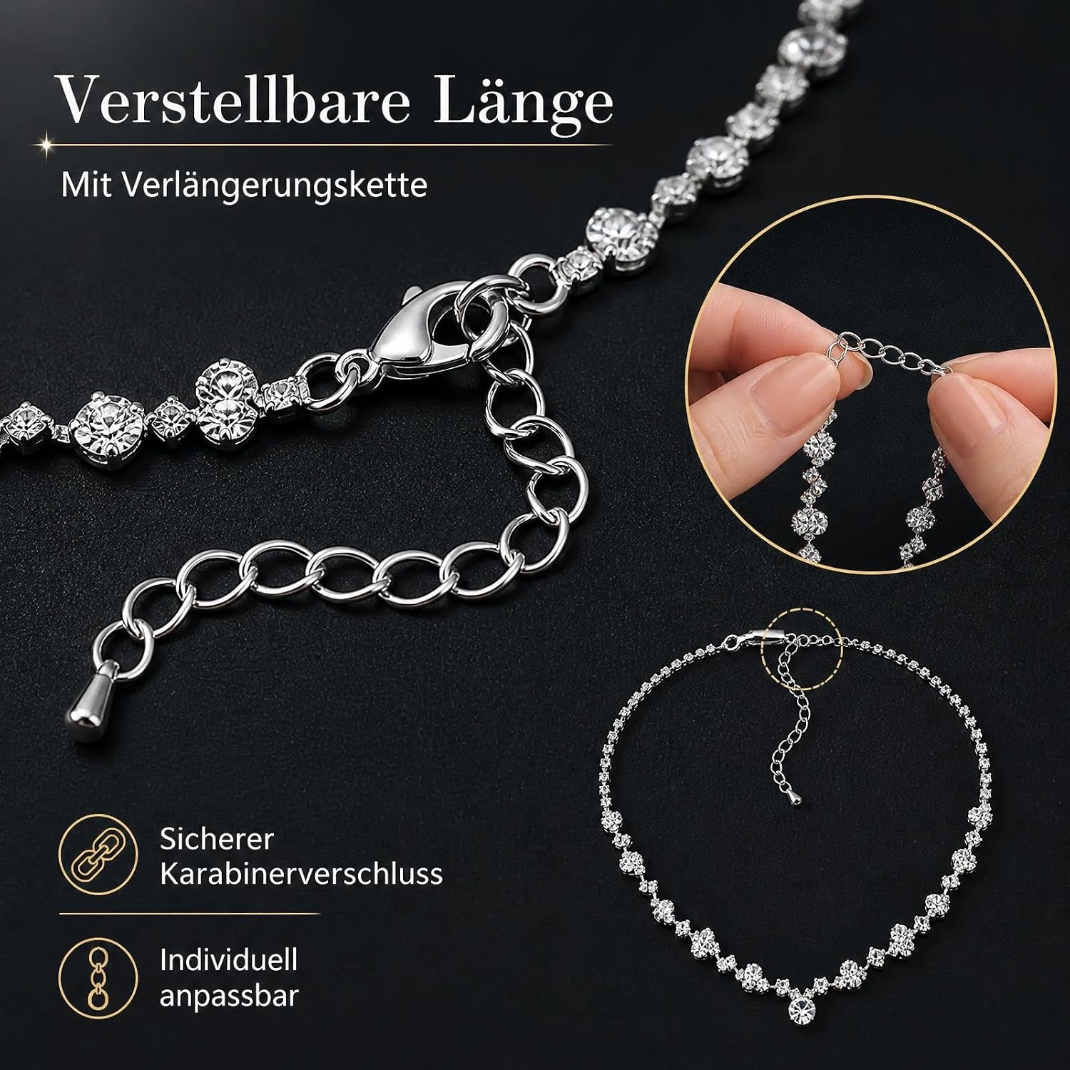 Women's Jewellery Set, Necklace, Bracelet, Earrings, Gold & Silver – Bild 4