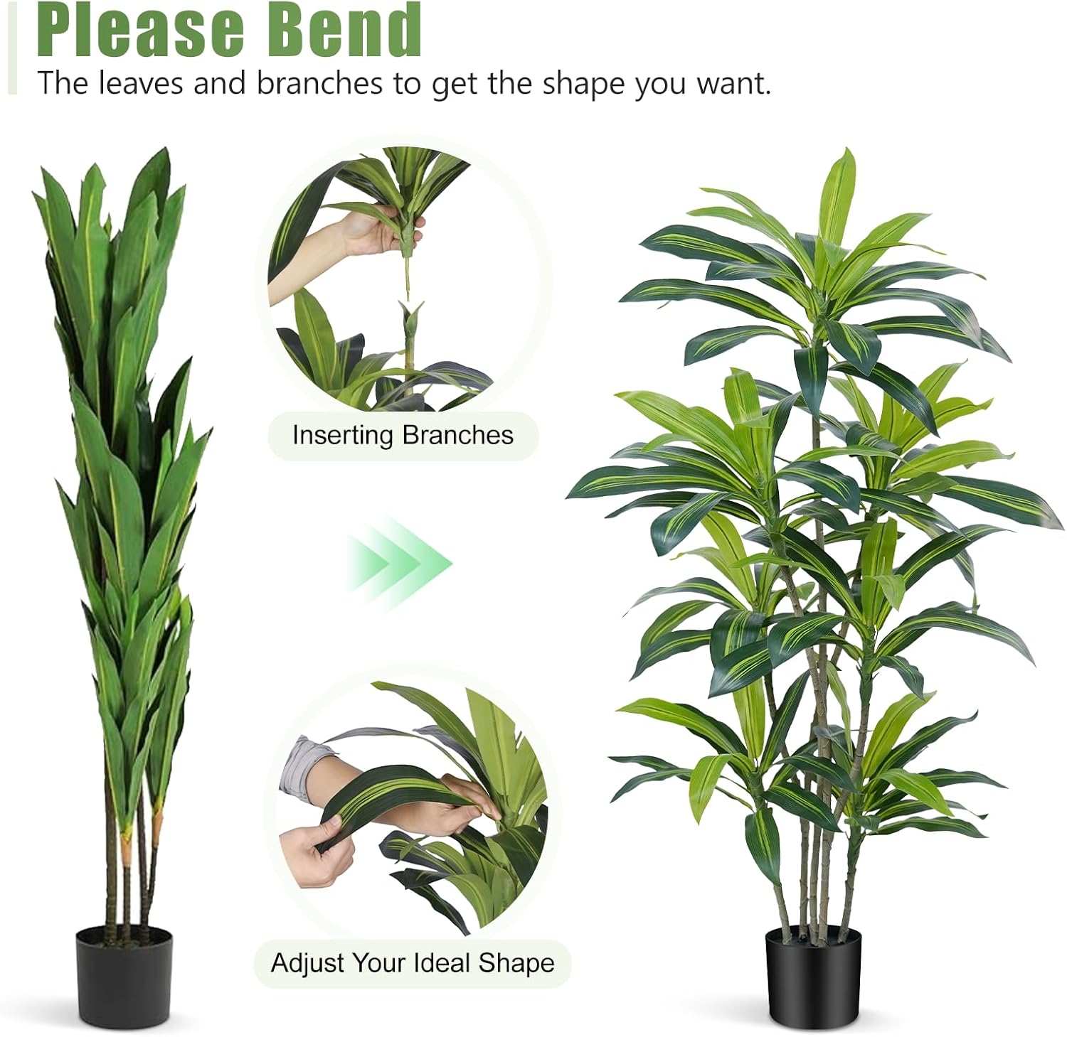 Dracaena Artificial Tree 180 cm Artificial Plants Dracaena Artificial Plants Large with Black Planter Artificial Plants Like Real for Indoor Home Living Room Decoration Bedroom Office (Pack of – Bild 7
