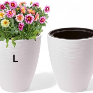 Meltom Flower Pot Large Round Height 42 cm Diameter 39 cm White 3D Wave with Insert Decoration